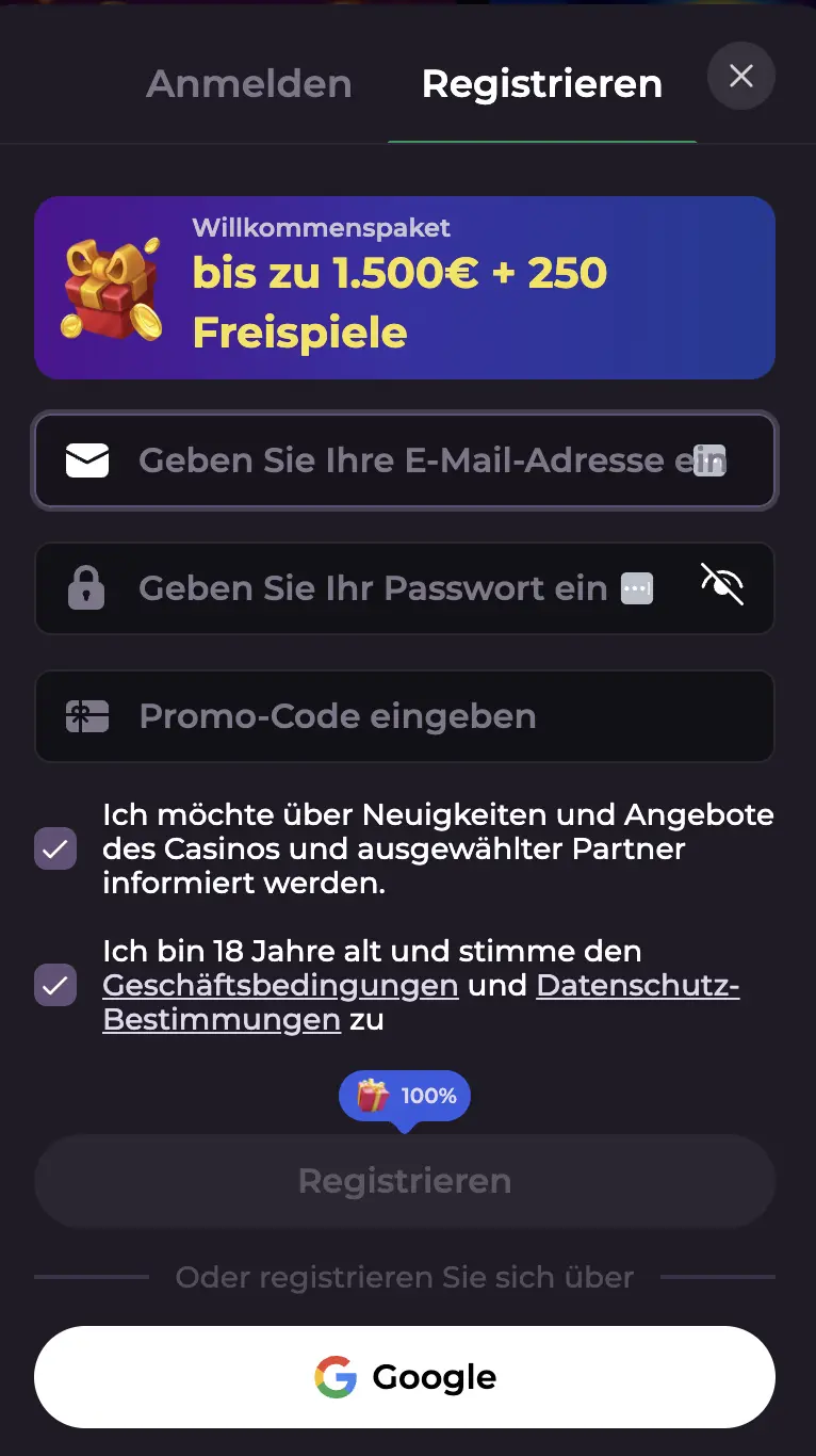 RockySpin Registrierung